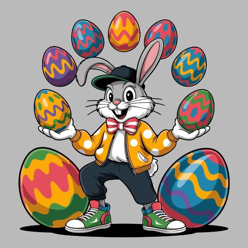 Easter bunny with colorful eggs