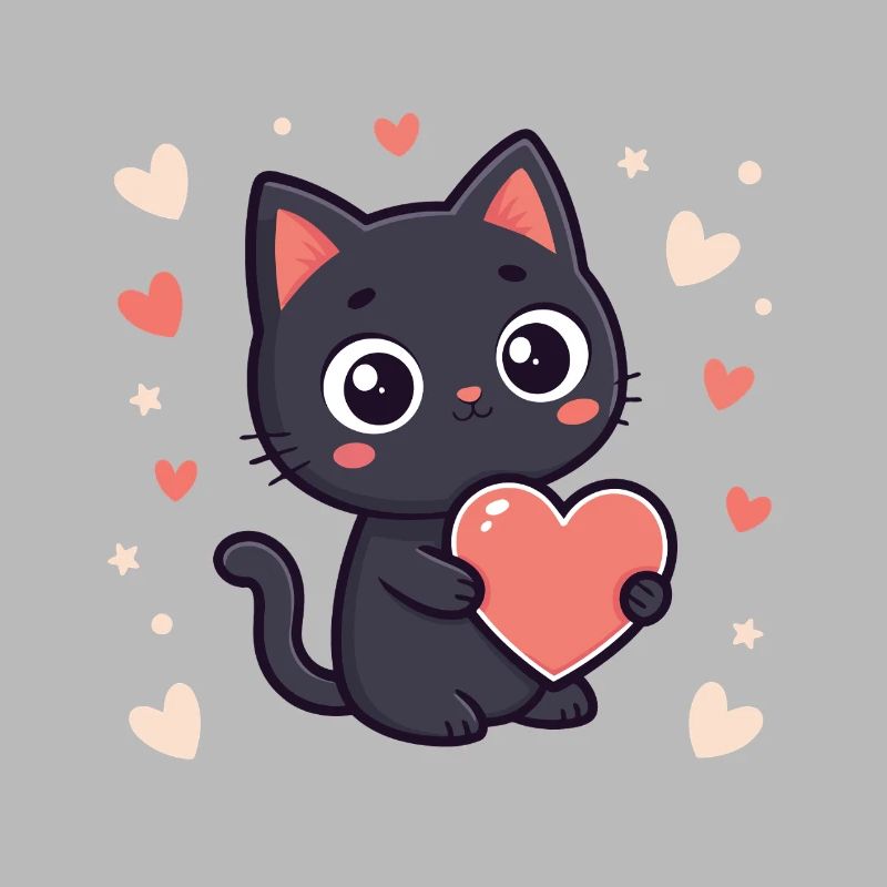 Black Cat Cuddle Pastel Heart