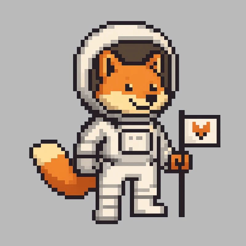 Pixel art fox in astronaut suit