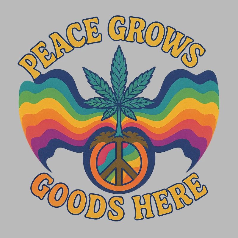 Peace Grows – Retro Hippie Design mit Hanfblatt & 