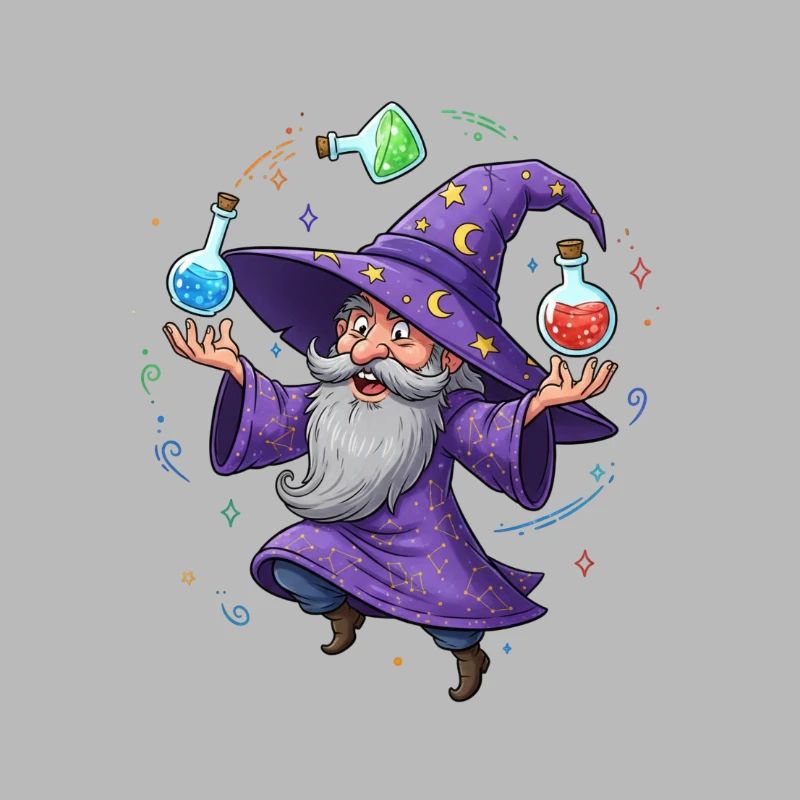 Un magicien en cape violette avec un élixir