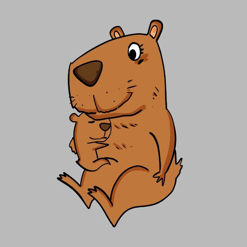 Famille - Capybara avec bébé Capybara