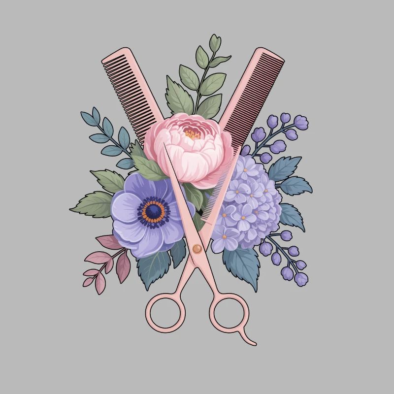 Coiffeur Ciseaux Peigne Fleurs