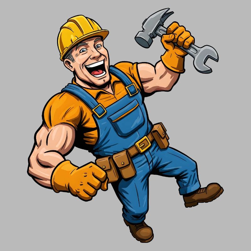 Ouvrier du bâtiment de dessin animé joyeux avec des outils