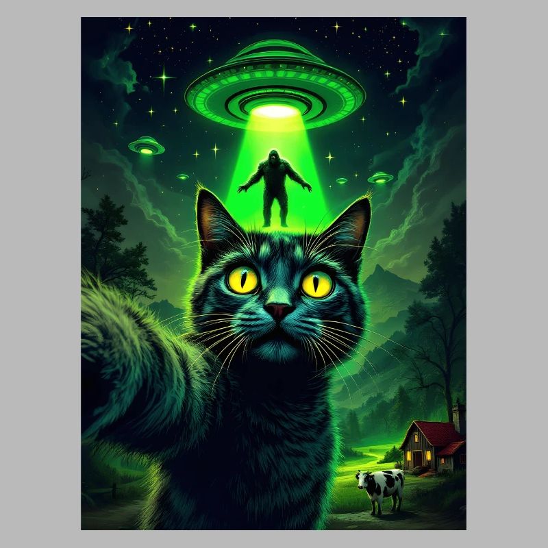 Neon UFO Cat in Moonlight