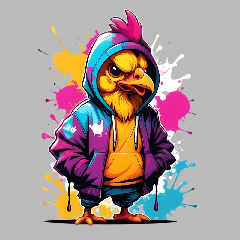 poussin à capuche style graffiti
