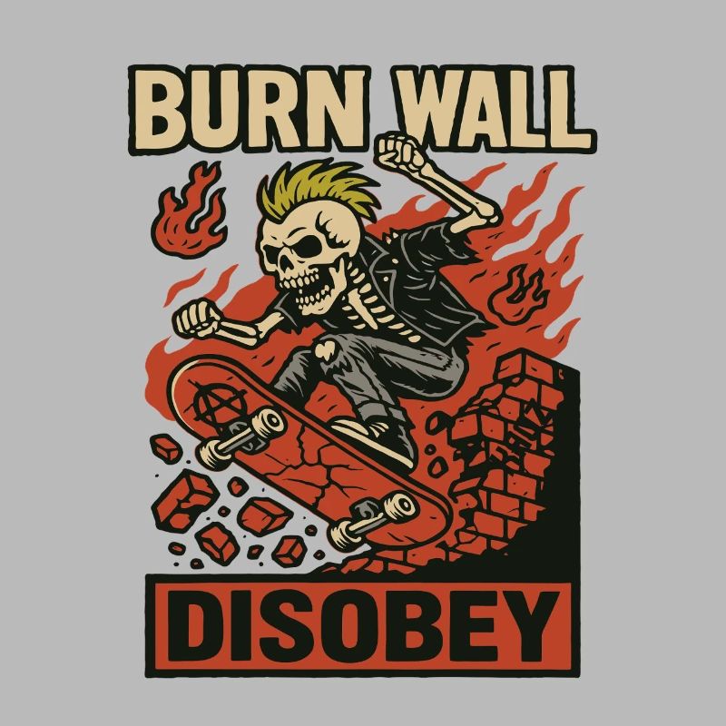 Burning Wall Skater Skeleton