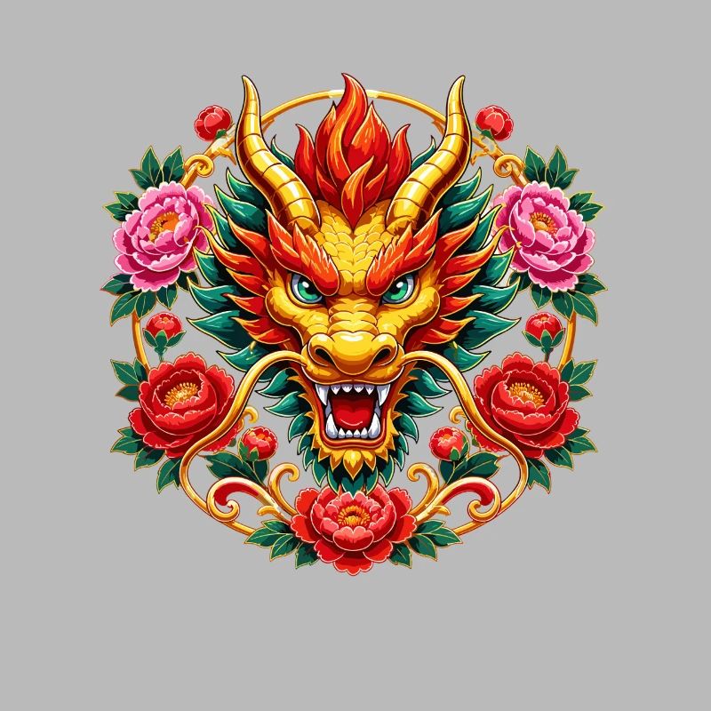Fiery scorpion head with peonies