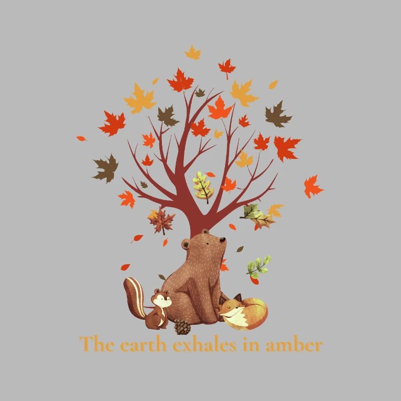 Forest animals with autumn tree and saying