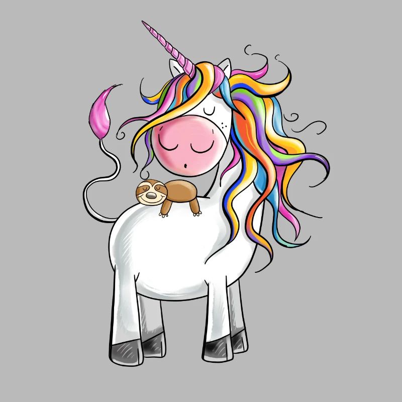 Chilling rainbow unicorn with sloth