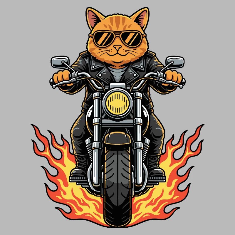 Cool Biker Cat Motorcycle Flames