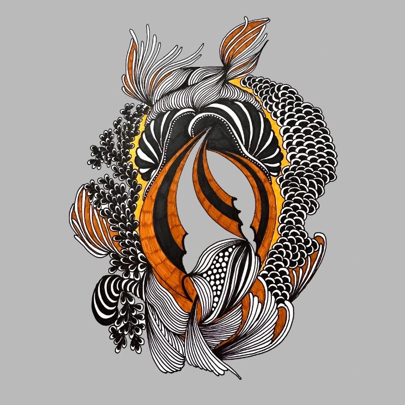 Orange Black Abstract Feather Pattern