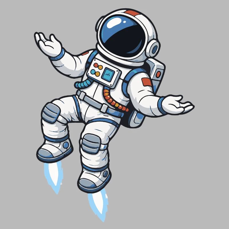 Floating cartoon astronaut with rocket propulsion