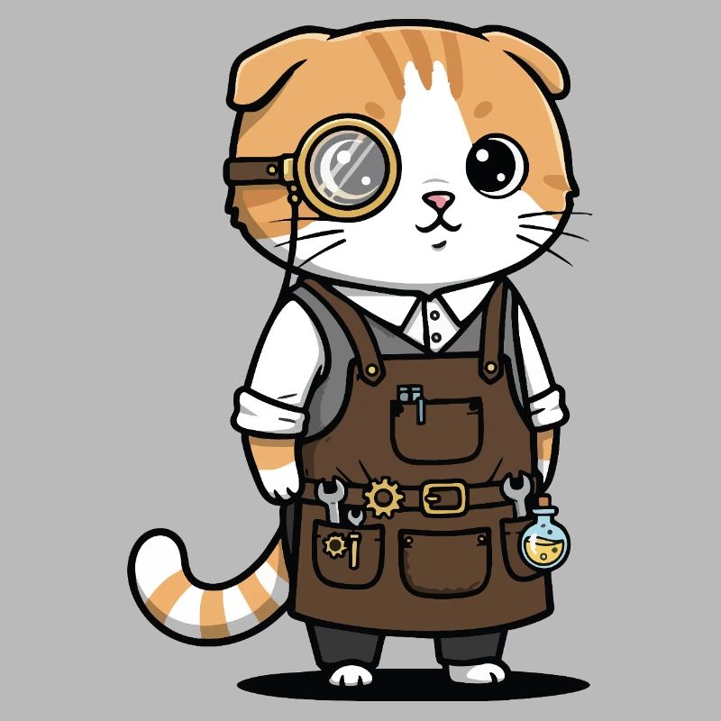 Chat Scottish Fold Steampunk Monocle Inventeur