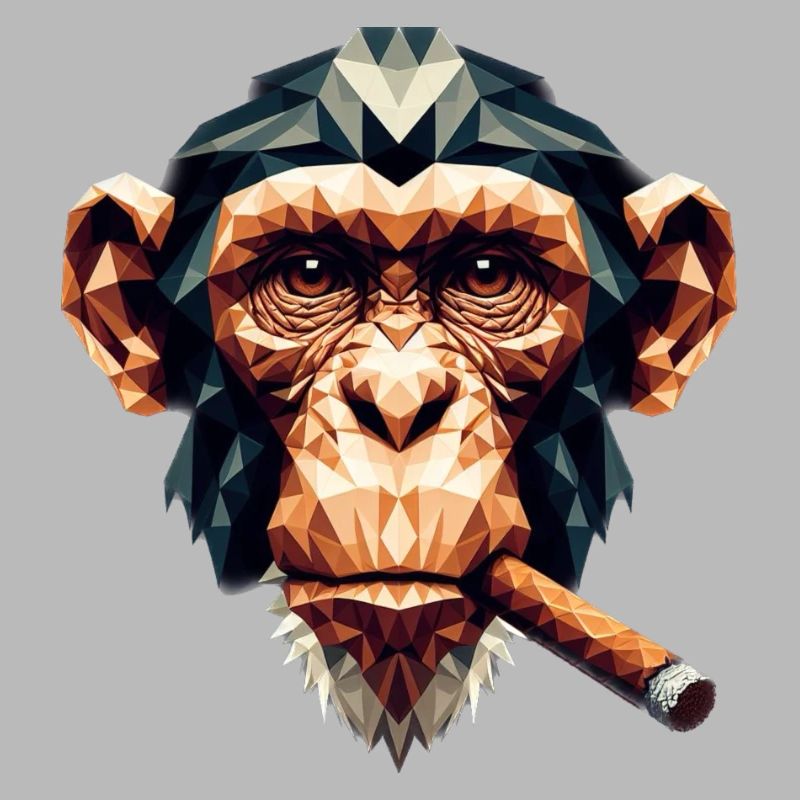 Ein Affe mit Zigarre im Polygon-Stil