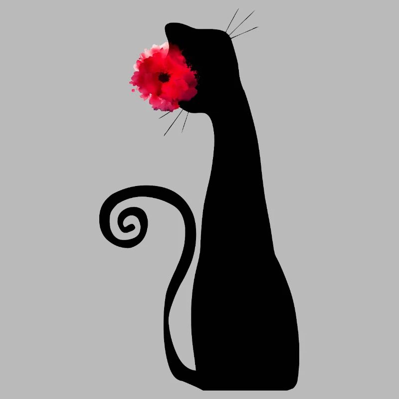 Chat noir avec rose rouge Mignon, style gothique mignon