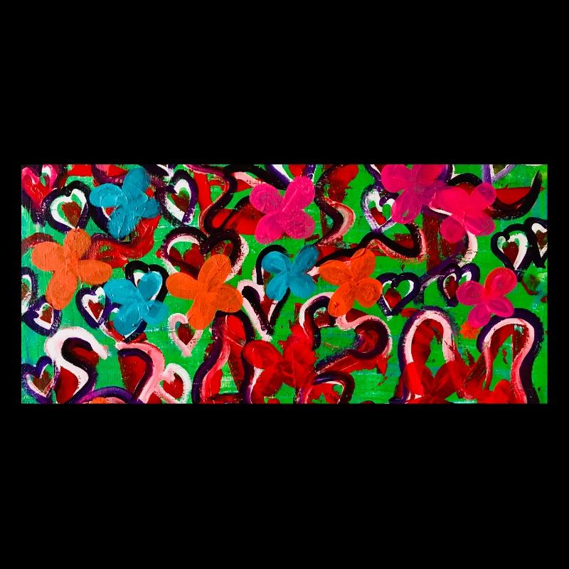 Explosion de couleurs de cœurs et de fleurs