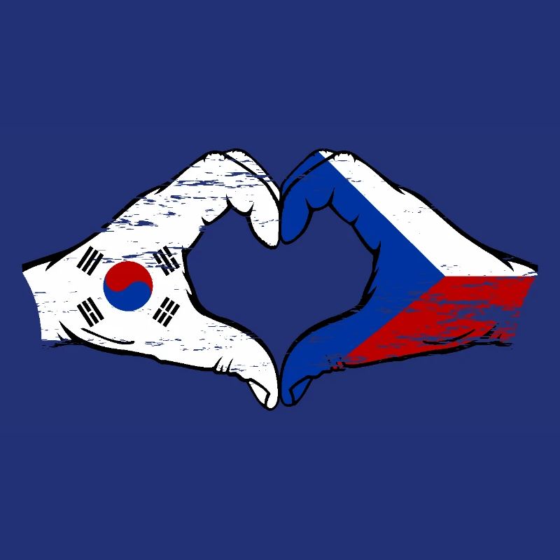 Corée du Sud République tchèque drapeau mains coeur forme utilisé