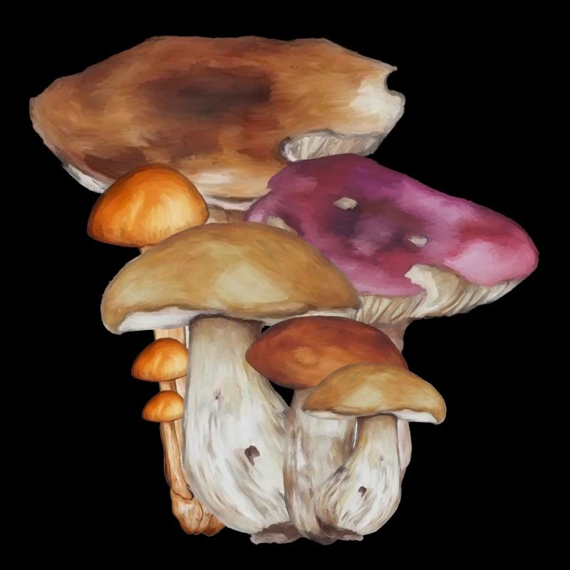 Aquarelle Colonie de champignons forestiers