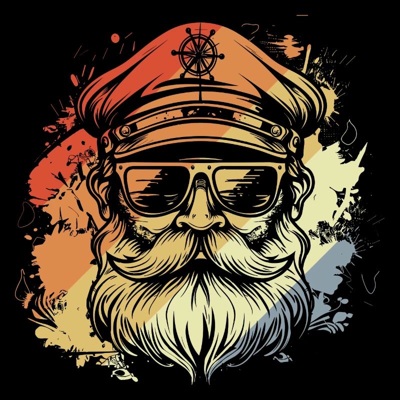 Retro Sailing Captain Drawing