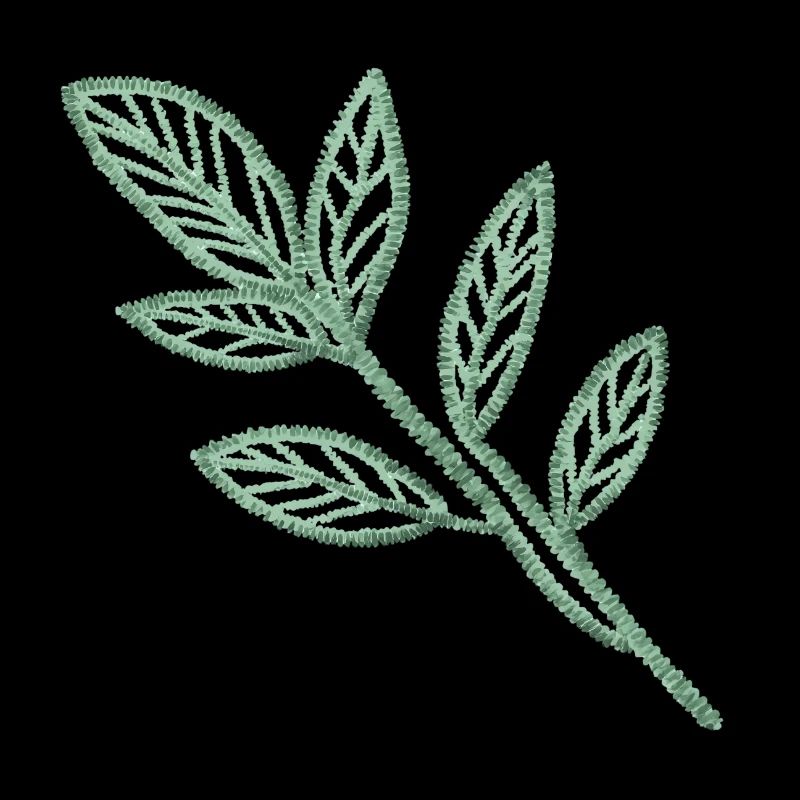 Feuilles vert menthe en aspect broderie