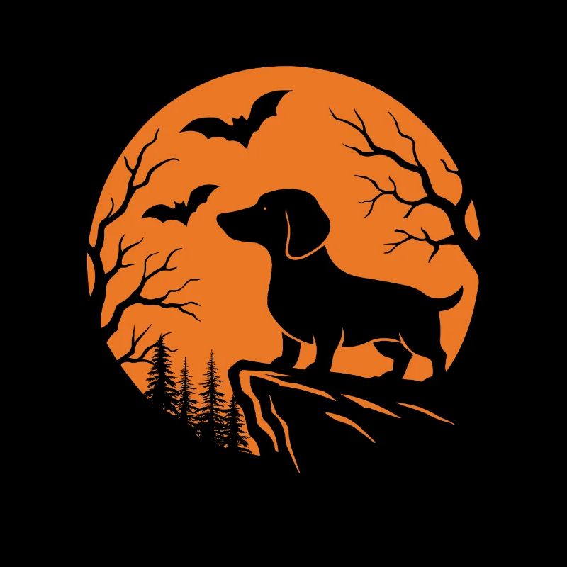 Weiner Dog Moon Spooky Halloween Dackel