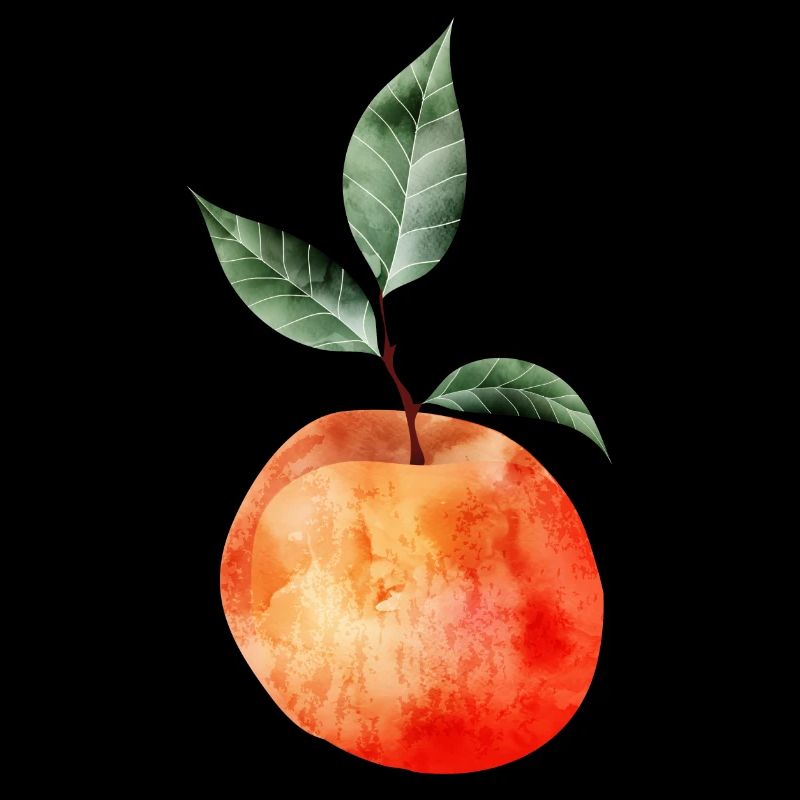glowing peach with leaves illustration