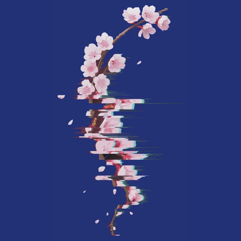Branche moderne de Fleurs de cerisier glitch