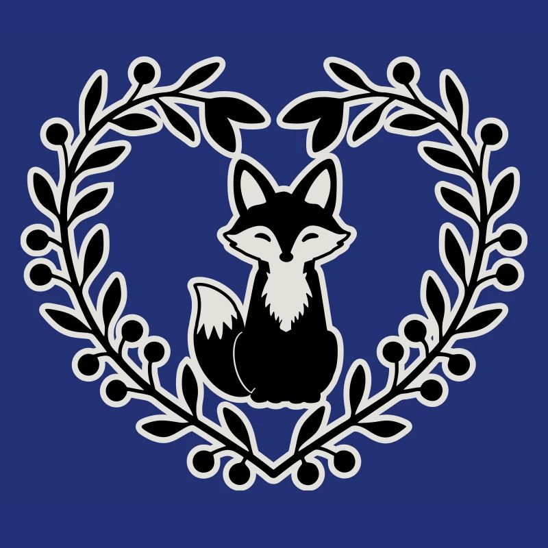 Renard mignon dans une couronne de feuilles - dessiné à la main