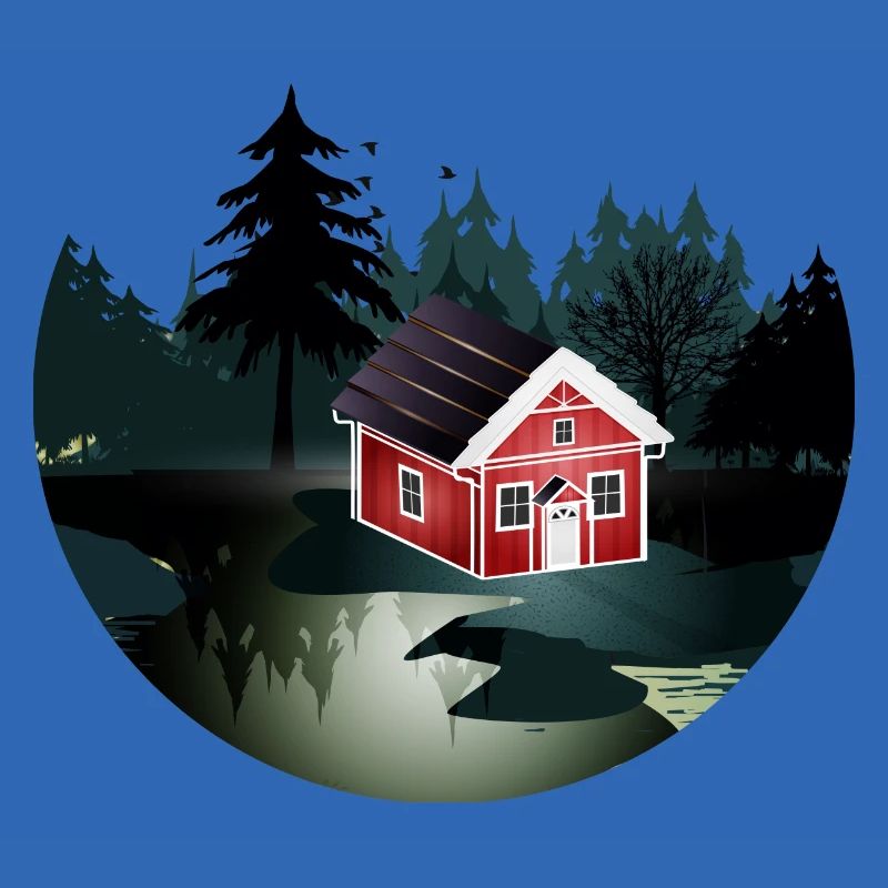 petite maison suédoise rouge à l'orée de la forêt