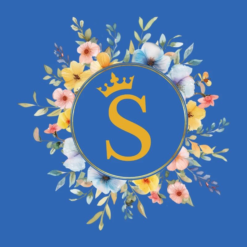 S Monogram, Flower Circle, Personalizable