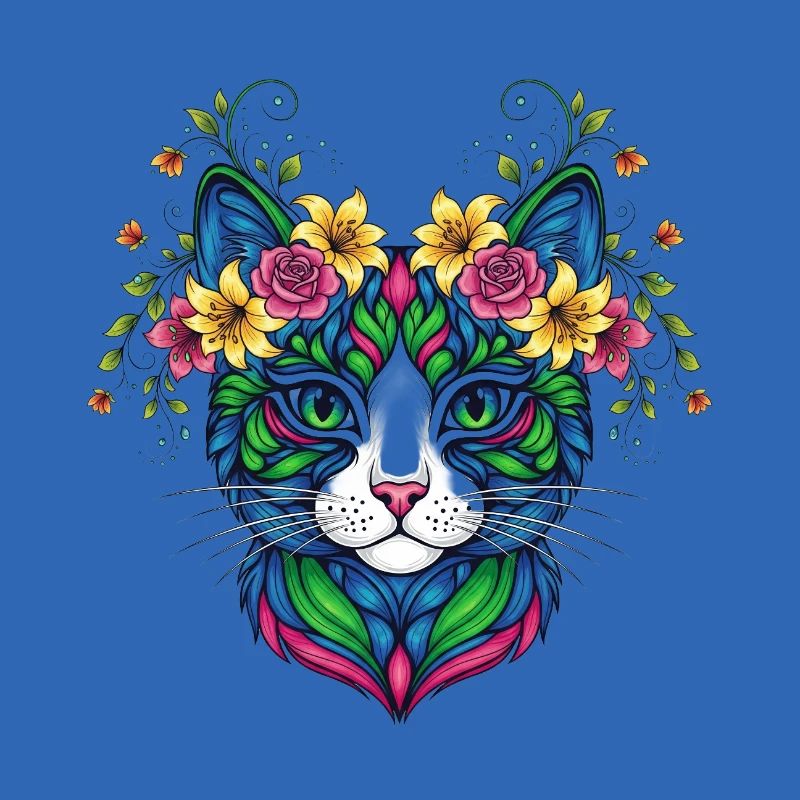 Chat avec des fleurs
