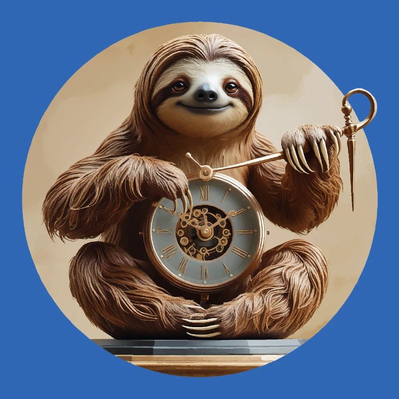 Charming sloth with clock motif