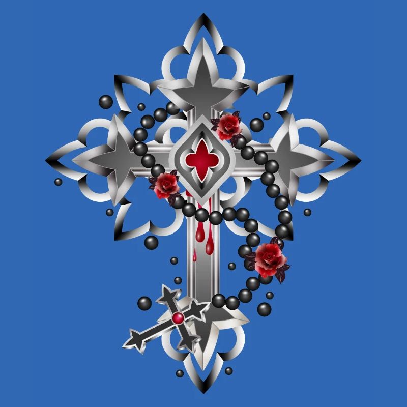 Croix faite d’éléments gothiques et chapelet