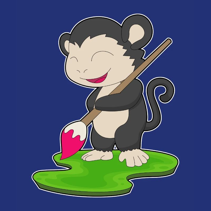 Monkey Painter Brush Painting