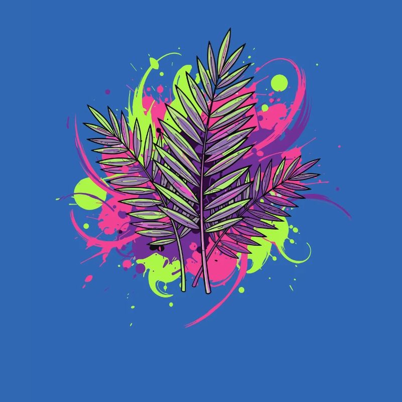 Neon Tropenblatt mit Farbspritzern