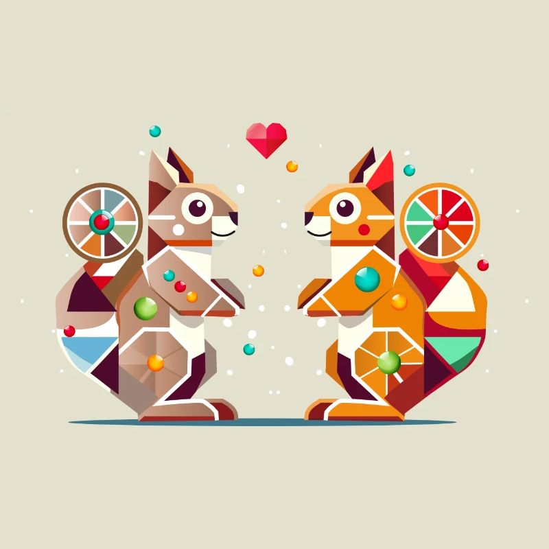 zwei Eichhörnchen mit Herz-farbenfroher Hingucker