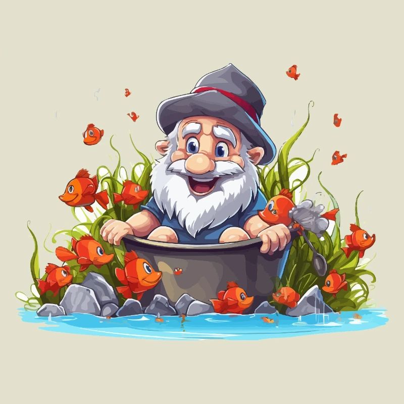 Gnom im Badetopf am Teich