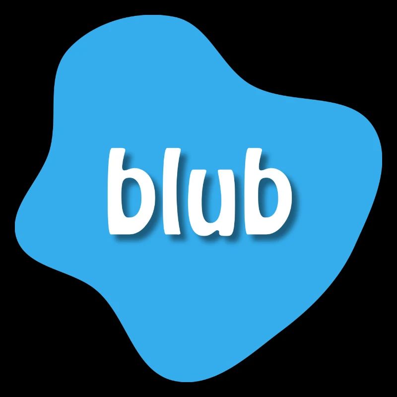 Text "blub" auf blauem Fleck, Klecks
