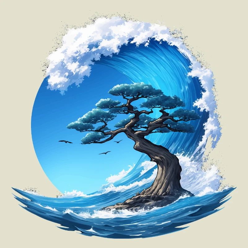 A tree under a wave