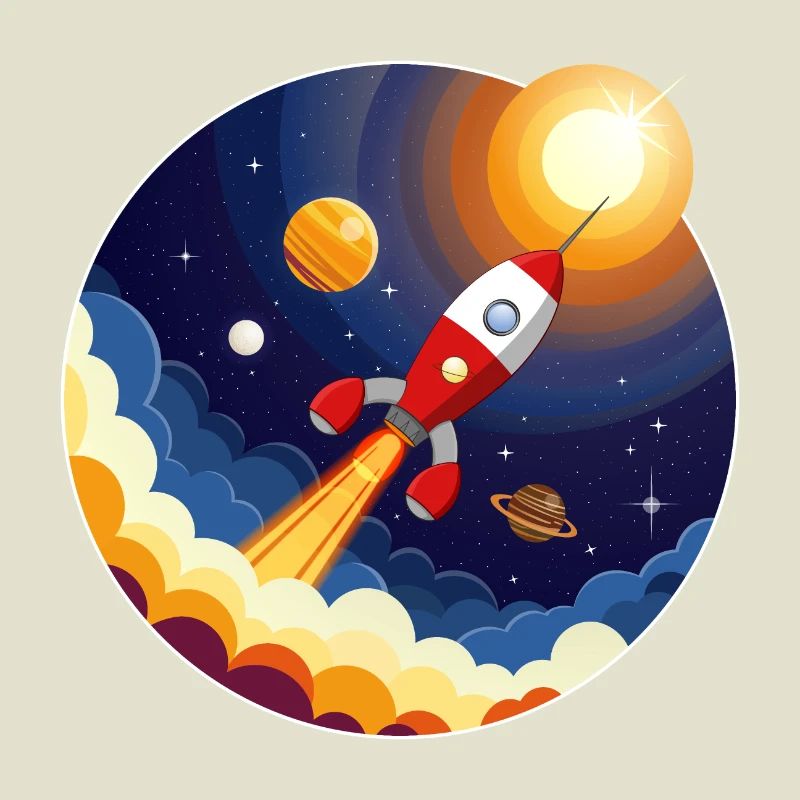 Image colorée d’une fusée dans l’espace