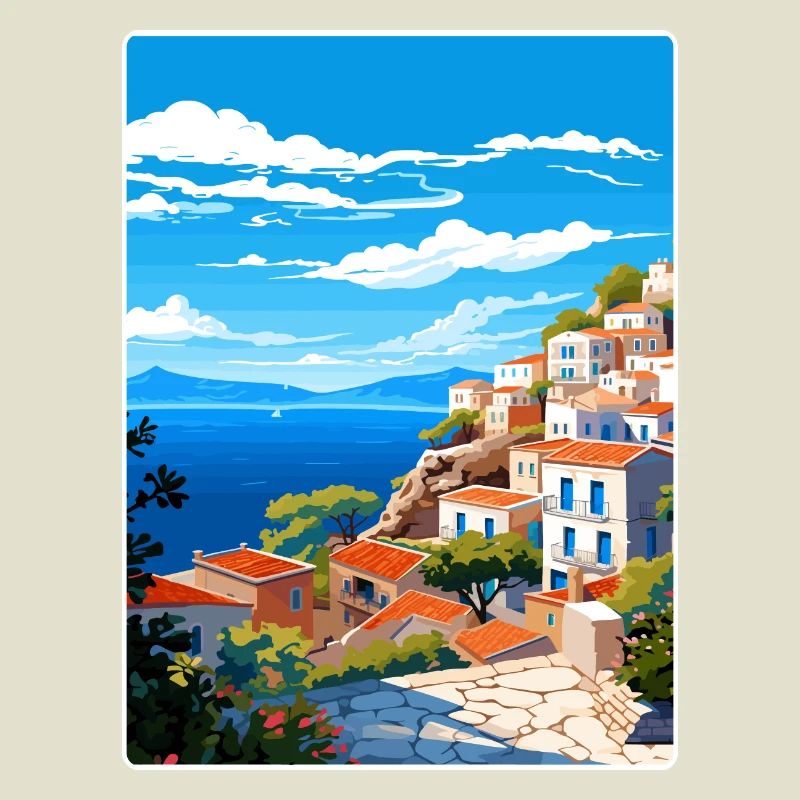 Hydra Grèce Affiche de voyage Souvenir Carte Postale Peinture