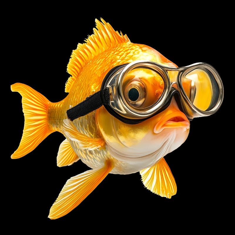 Goldfish with diving goggles