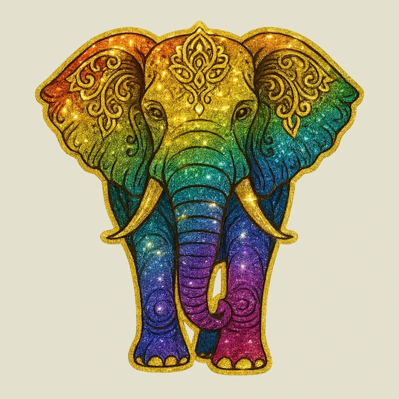 Rainbow elephant with gold pattern