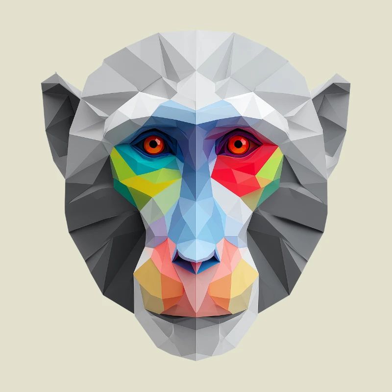 Colored Low-Poly Monkey Face Logo Art Design