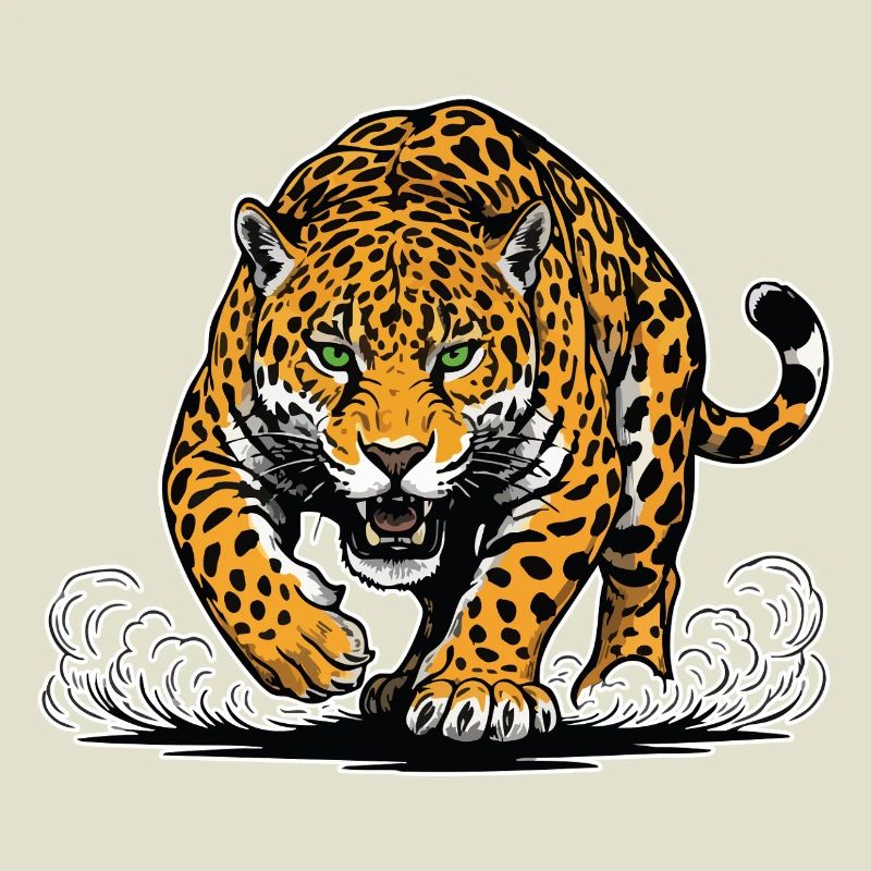 Jaguar-Leopard greift Wassermaskottchen Räuber an