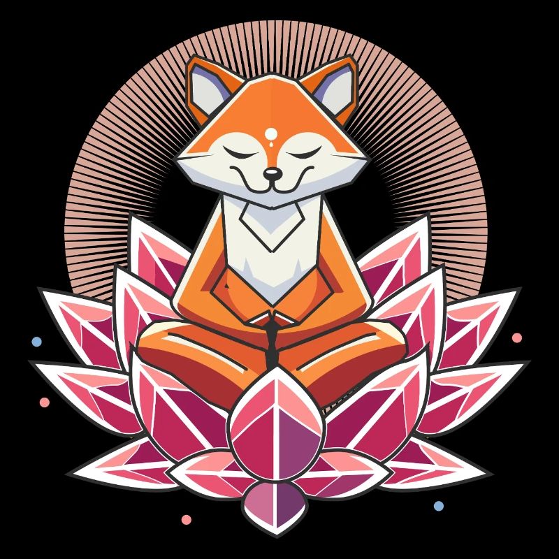 friedlich meditierender Fuchs auf einer Lotusblüte