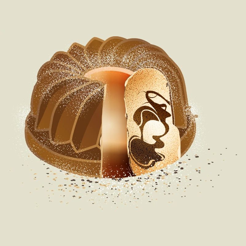 The popular marble cake with powdered sugar