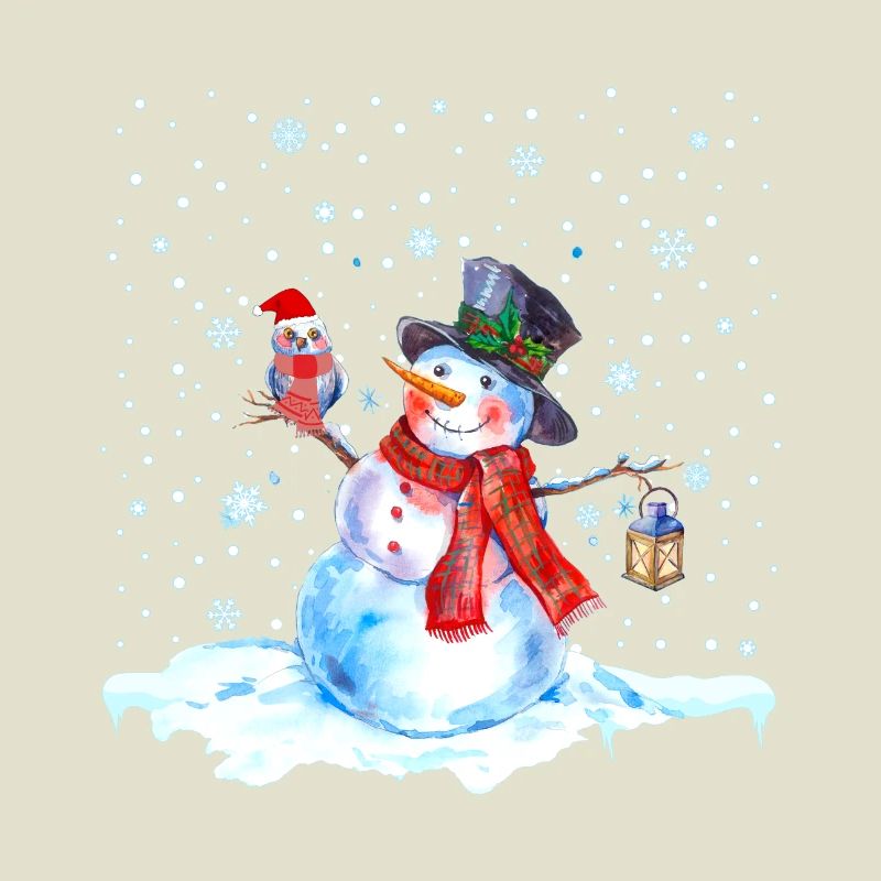 Weihnachten Nostalgie Schneemann mit Eule, Laterne