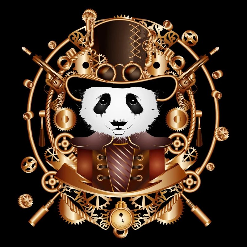Steampunk Panda Bear avec chapeau cylindre dans le cadre